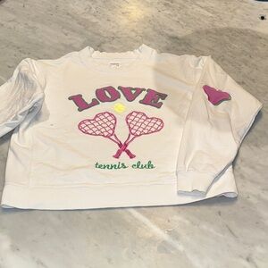 Kids White Sweatshirt with Pink and Green Tennis Design